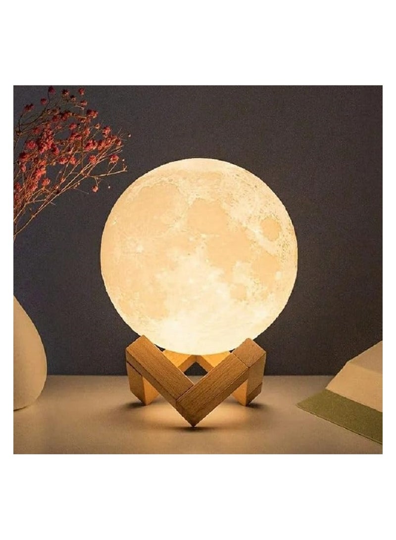 مصباح طاولة ليلي LED على شكل القمر ثلاثي الأبعاد أبيض/بيج 15سم - Image 2