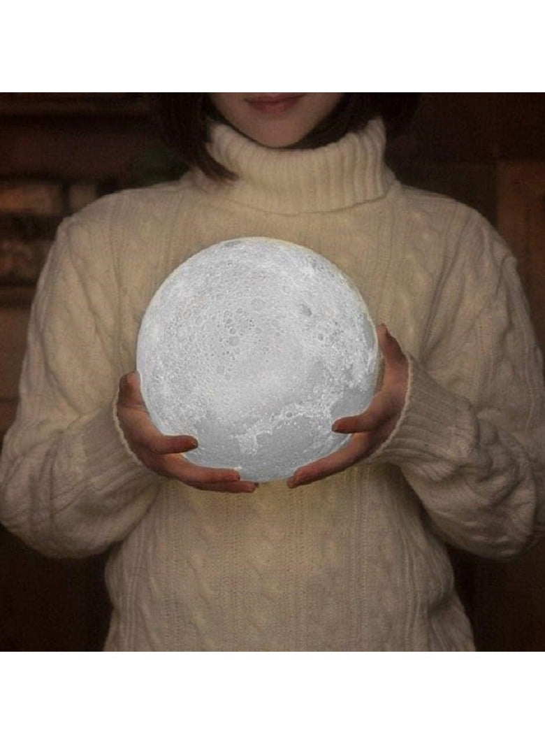 مصباح طاولة ليلي LED على شكل القمر ثلاثي الأبعاد أبيض/بيج 15سم - Image 4