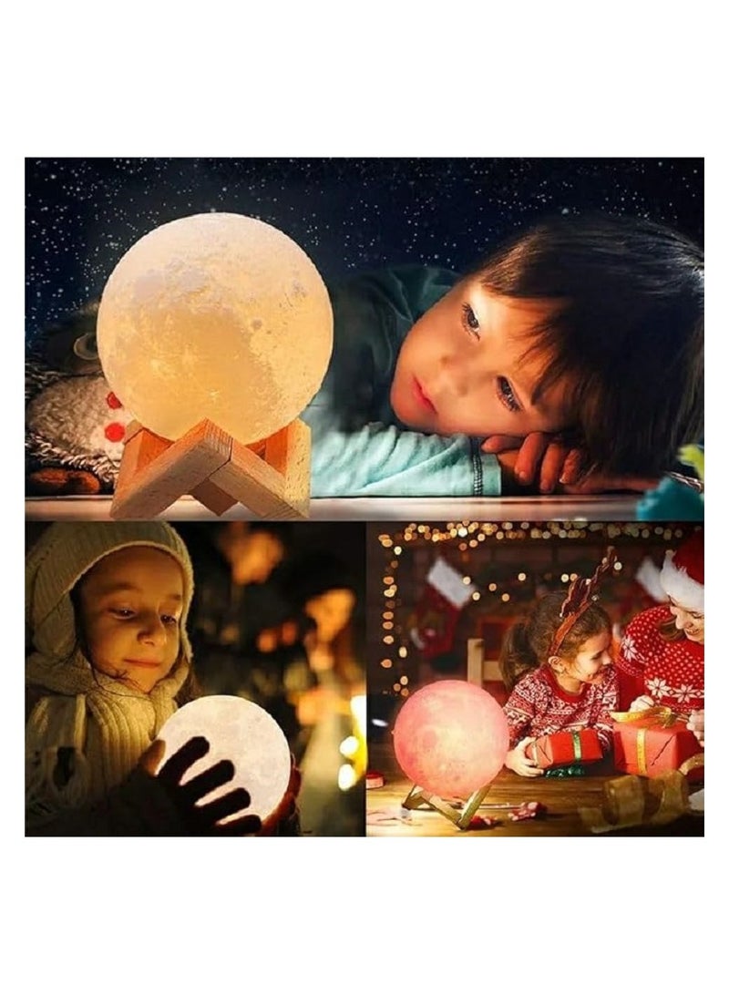 مصباح طاولة ليلي LED على شكل القمر ثلاثي الأبعاد أبيض/بيج 15سم - Image 5