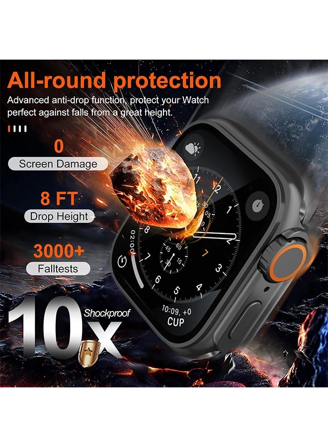 Apple Watch Series 7/8/9 45mm Case with Tempered Glass Screen Protector, Unique Design Hard PC Waterproof Cover, Rugged Bumper Full Coverage Accessories for iWatch 7/8/9 45mm（Black) - Image 3