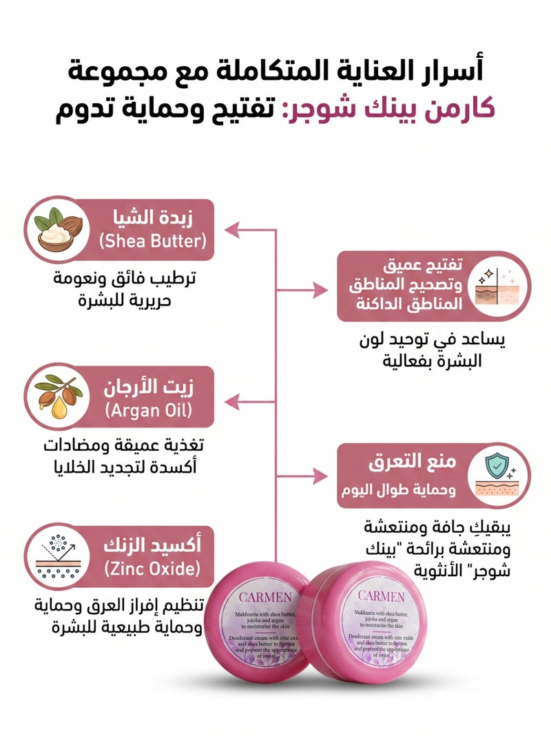 كارمن كريم مزيل عرق + مخمرية للجسم برائحة بينك شوجر | ترطيب، تفتيح، وحماية تدوم طوال اليوم 100 ملي - Image 2