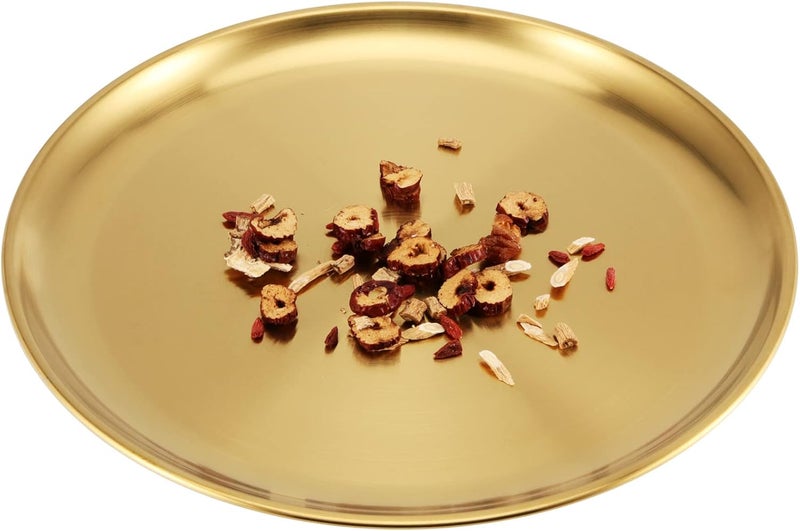 JOIKIT 4 Pack 10 Inch Gold Stainless Steel Plate Round Metal Dinner Plates Kitchenware Dinner Dishes Serving Tray Large Camping Plates for BBQ Snack Food Serving Dishwasher Safe - Image 5