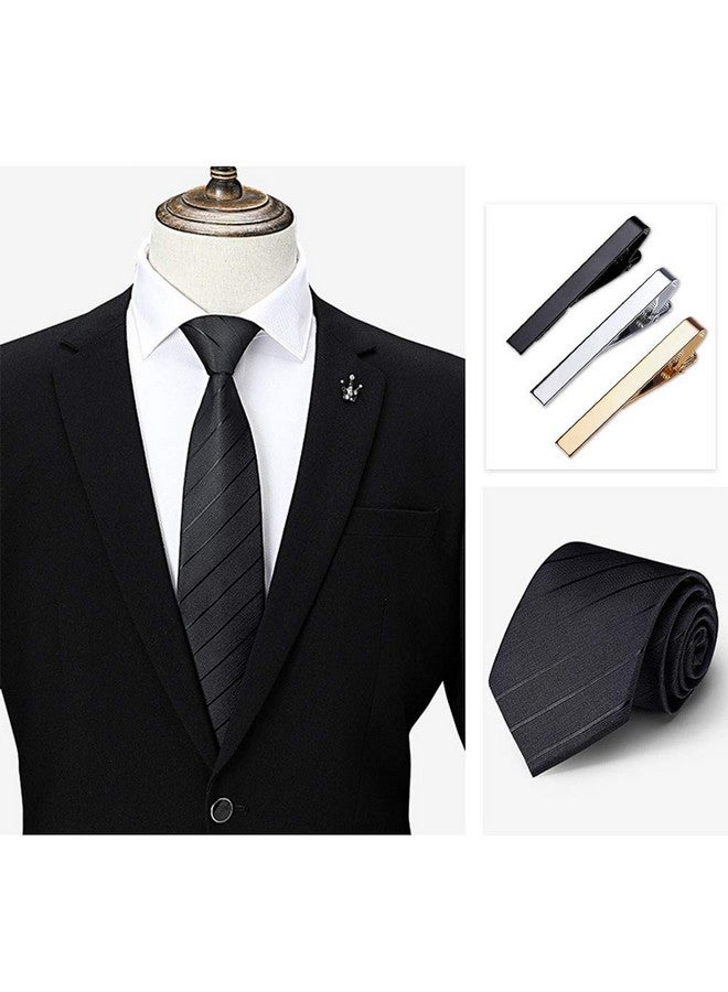 Roctee Tie Clips for Men, 3 Pack Classic Tie Clip Silver Gold Black Necktie Tie Bar Pinch Clips Suitable for Wedding Anniversary Business - Image 3