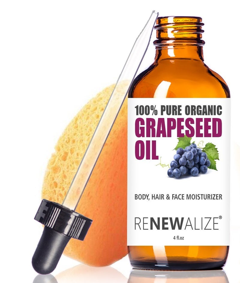 Renewalize ORGANIC GRAPESEED OIL Anti-Aging Moisturizer - Facial Cleanser in 4 oz Glass Bottle | Unrefined, Cold Pressed Grape Seed Oil | Essential to Reduce Skin Wrinkles and Stretch Marks - Image 1