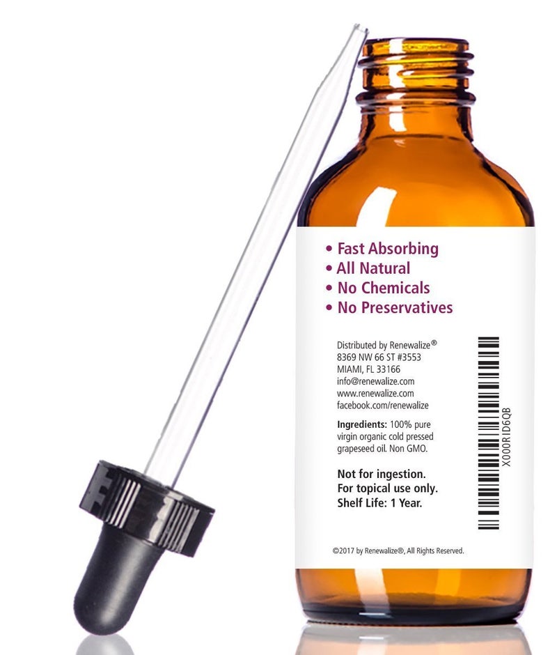 Renewalize ORGANIC GRAPESEED OIL Anti-Aging Moisturizer - Facial Cleanser in 4 oz Glass Bottle | Unrefined, Cold Pressed Grape Seed Oil | Essential to Reduce Skin Wrinkles and Stretch Marks - Image 3