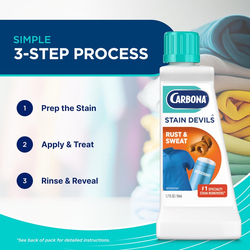 Carbona Stain DevilsÂ® #9 | Rust & Perspiration | Professional Strength Laundry Stain Remover | Multi-Fabric Cleaner | Safe On Skin & Washable Fabrics | 1.7 Fl Oz, 1 Pack - Image 4