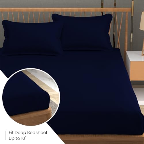 FRESH FROM LOOM Plain Double Bedsheet King Size-Microfiber Rotary Printed, Hypoallergenic, Wrinkle Free With 2 Pillow Covers 144 TC (90 X95 Inches|Navy Blue, Plain) - Image 4