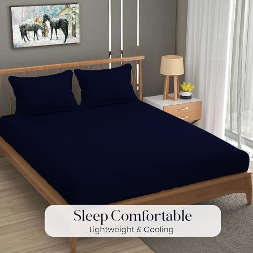 FRESH FROM LOOM Plain Double Bedsheet King Size-Microfiber Rotary Printed, Hypoallergenic, Wrinkle Free With 2 Pillow Covers 144 TC (90 X95 Inches|Navy Blue, Plain) - Image 5