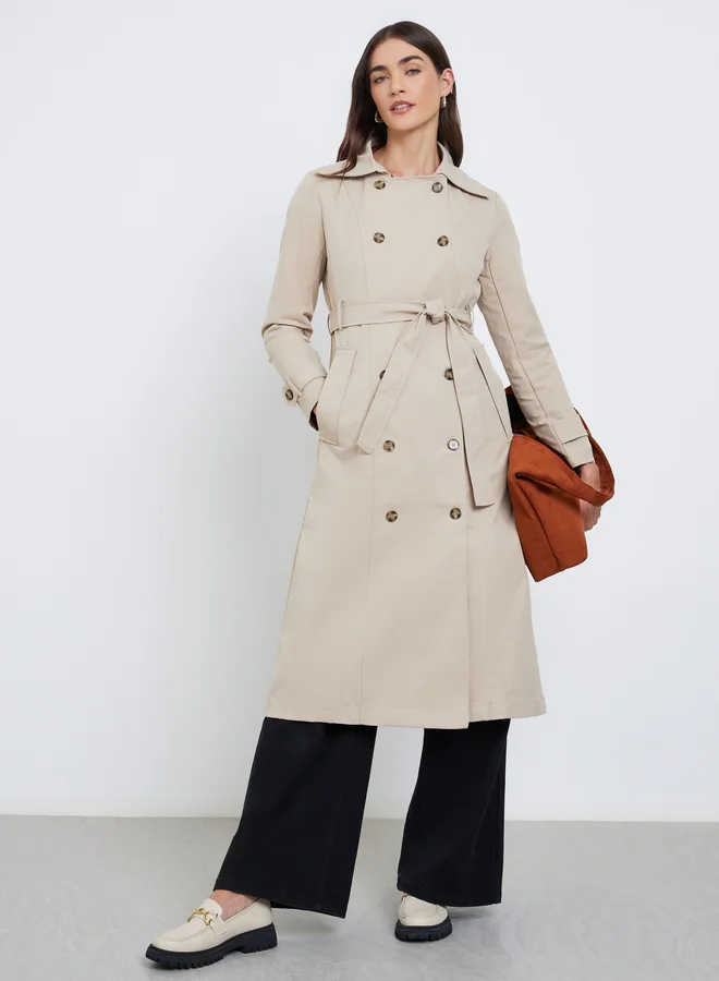 Styli Women Beige Midi Trench Coat