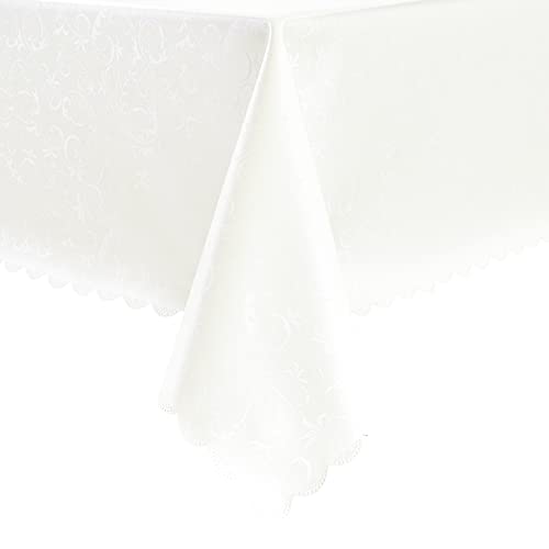 Romanstile Rectangle Vinyl Tablecloth,100% Waterproof Heavy Duty Oil Spill Proof Stain Resistant Plastic PU Table Cover with Flannel Backing for Kitchen, Dining (Flower Ivory White, 60 x 120) - Image 1