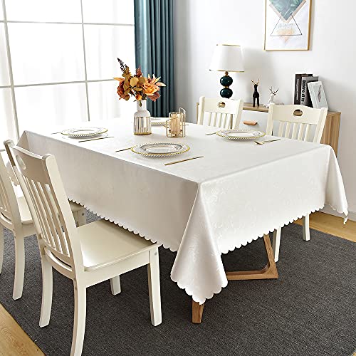 Romanstile Rectangle Vinyl Tablecloth,100% Waterproof Heavy Duty Oil Spill Proof Stain Resistant Plastic PU Table Cover with Flannel Backing for Kitchen, Dining (Flower Ivory White, 60 x 120) - Image 5