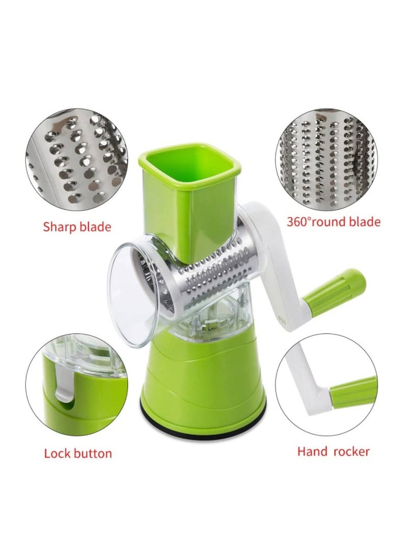 DIGI CORE Rotary Cheese Grater - Handheld Vegetables Slicer Cheese Shredder with Rubber Suction Base - 3 Stainless Drum Blades Included - Image 4