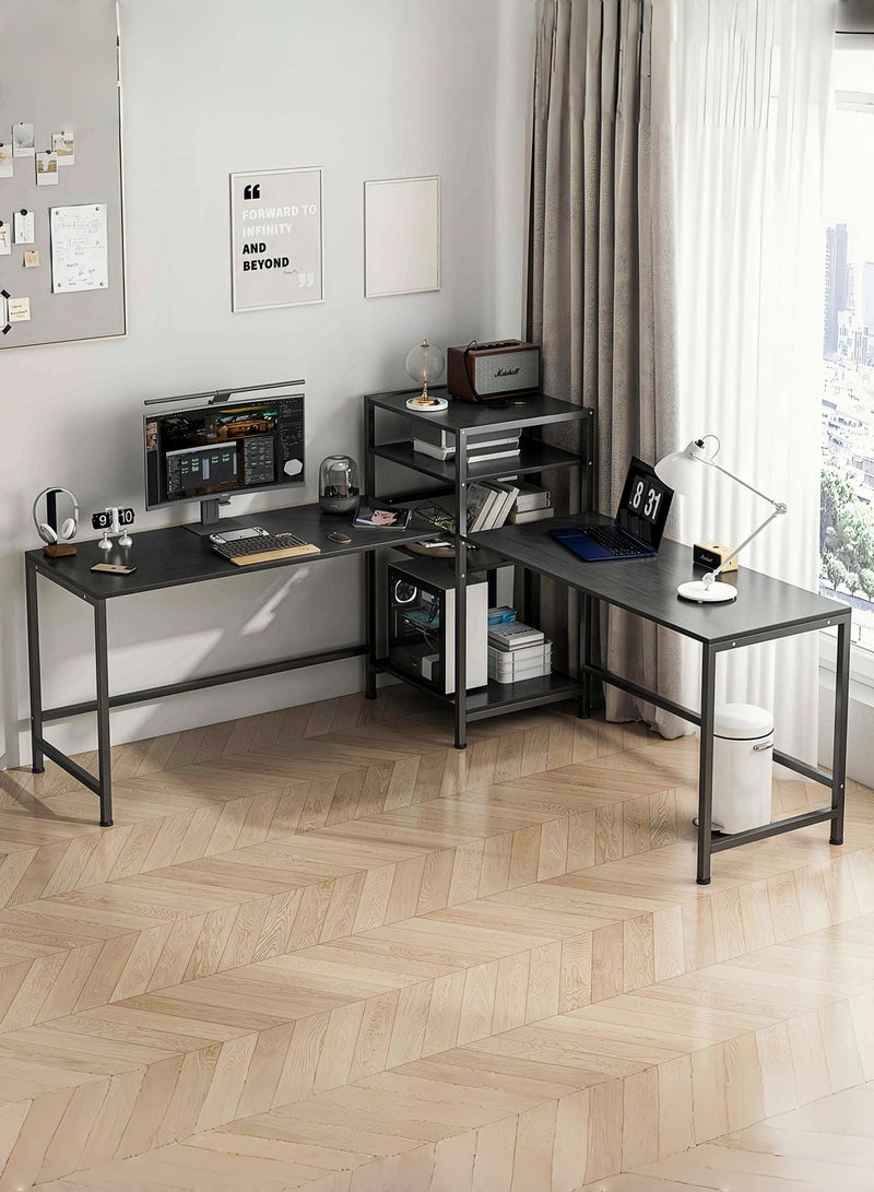 Canadel Gaming table with 4-tier shelf and willow wood texture desktop, computer desk with L-shaped or straight assembly, for Home Office, Game Room and Study - Image 1