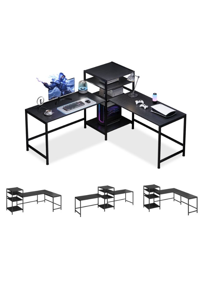 Canadel Gaming table with 4-tier shelf and willow wood texture desktop, computer desk with L-shaped or straight assembly, for Home Office, Game Room and Study - Image 3