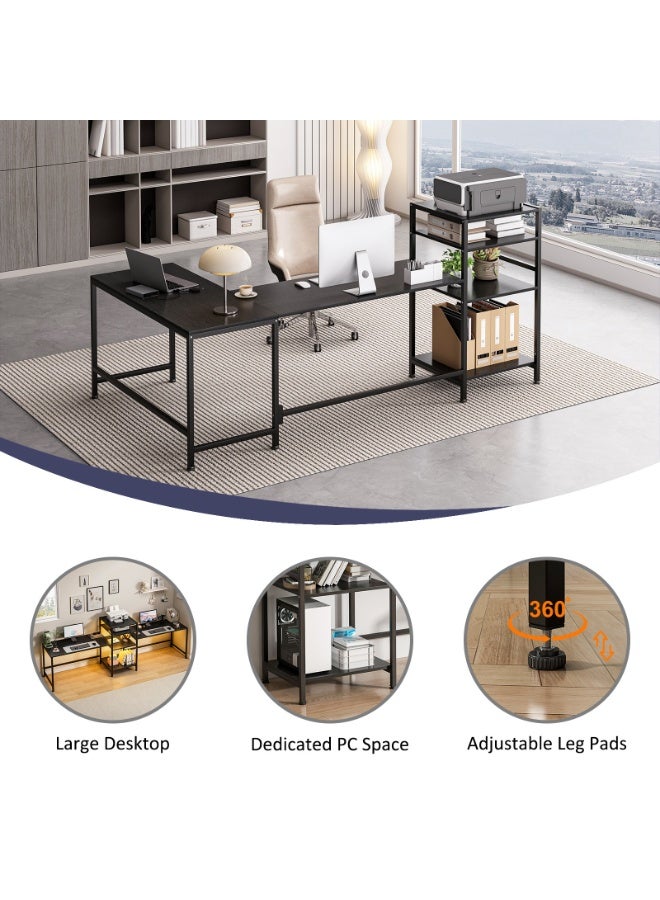 Canadel Gaming table with 4-tier shelf and willow wood texture desktop, computer desk with L-shaped or straight assembly, for Home Office, Game Room and Study - Image 5