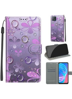 HuHa Case Cover Voltage Coloured Drawing Magnetic Clasp Horizontal Flip PU Leather Case with Holder & Card Slots For OPPO A72 5G / A73 5G / A53 5G C16 Water Drop Six Petal Flower 
