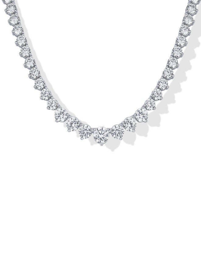 PAVOI Rhodium Plated Graduated Tennis Necklaces for Women - Cubic Zirconia Tennis Necklace for Brides & Bridesmaids - Simulated Diamond Chain Trendy Wedding Jewelry - 16 Inches - Image 1