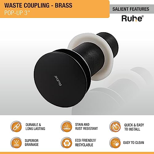 Ruhe® Waste Coupling | Brass Pop Up Waste Coupling with Smooth Push Button | (3 Inches) | Black Copper | Pack of 2 - Image 3