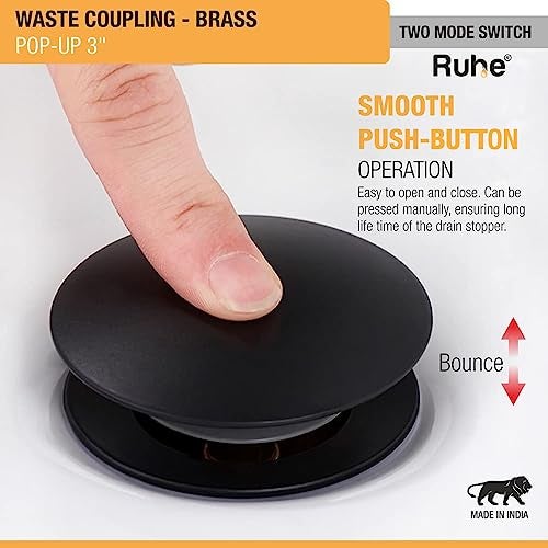 Ruhe® Waste Coupling | Brass Pop Up Waste Coupling with Smooth Push Button | (3 Inches) | Black Copper | Pack of 2 - Image 5