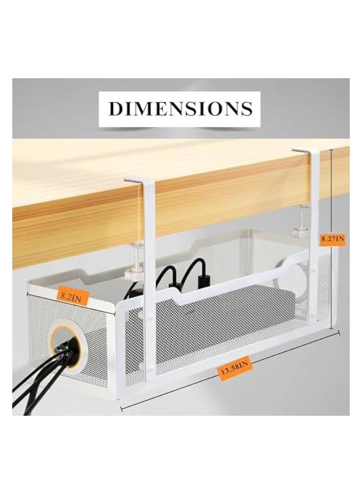 erorex Under Desk Cable Management Tray, Retractable Clamp Mounted Desk Cable Cord Organizer For Wire Management, Sturdy Metal Cable Tray Basket (White)  - Image 3