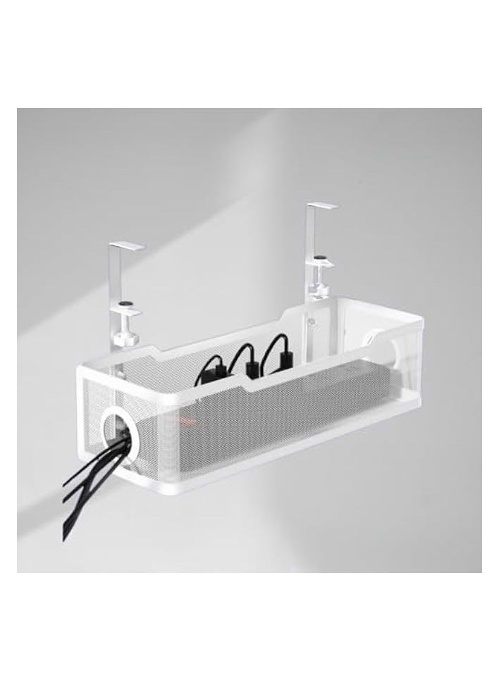 erorex Under Desk Cable Management Tray, Retractable Clamp Mounted Desk Cable Cord Organizer For Wire Management, Sturdy Metal Cable Tray Basket (White)  - Image 1