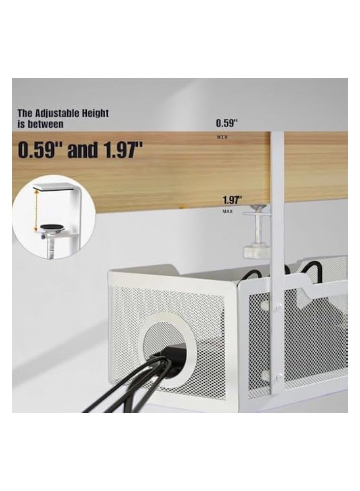 erorex Under Desk Cable Management Tray, Retractable Clamp Mounted Desk Cable Cord Organizer For Wire Management, Sturdy Metal Cable Tray Basket (White)  - Image 2
