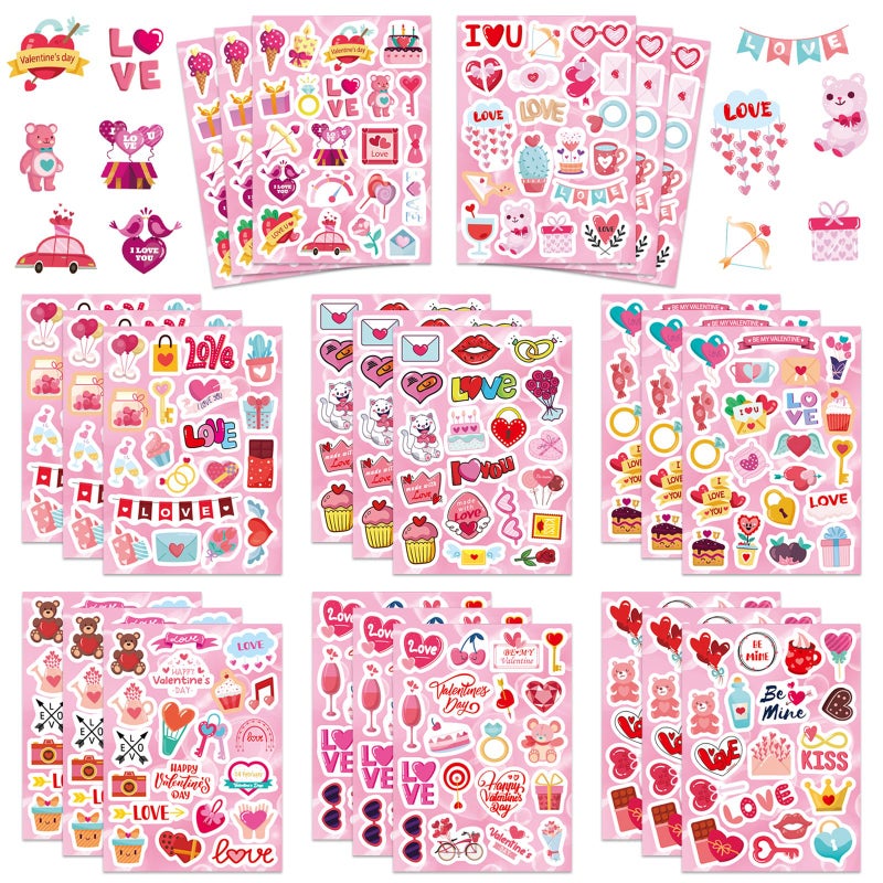 Cosomia 24 Sheets Valentine Stickers For Kids - 8 Diverse Valentines Love Stickers Designs - Valentine'S Day Party Favors Crafts Gifts & Decorations Activities Supplies - Image 1