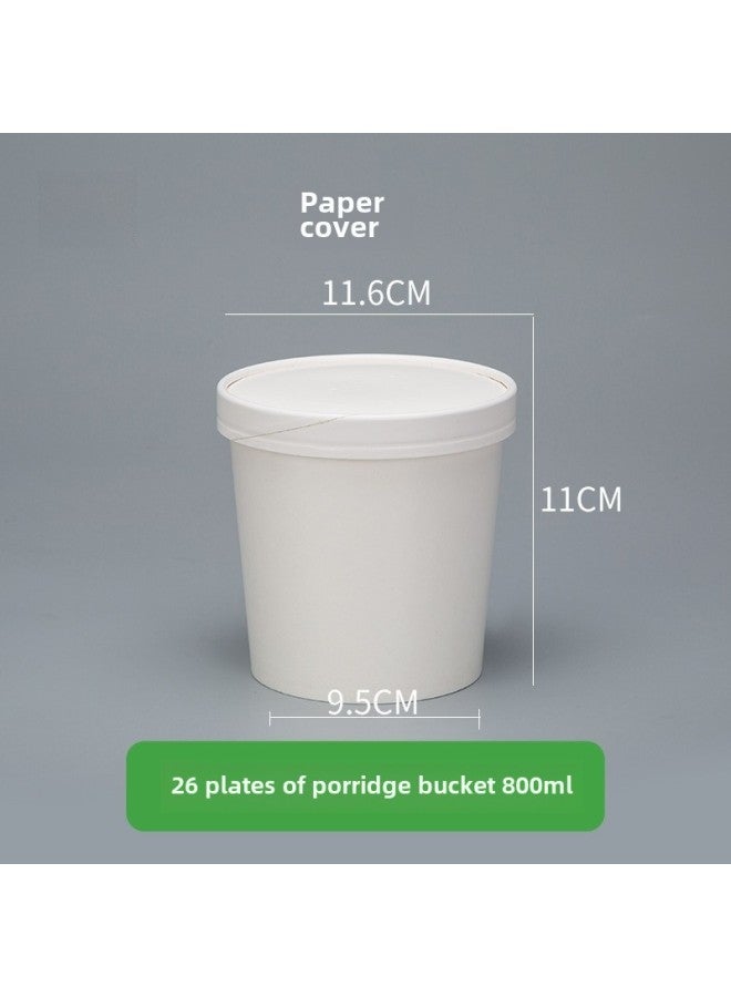 Disposable Paper Bowl Meal Box Kraft Paper Soup Bucket Round Bucking Box Without Lid Take-away Box Bucking Bowl Soup Bowl Porridge Cup-Color:26 Oz White Porridge Bucket + Paper Lid - Image 1