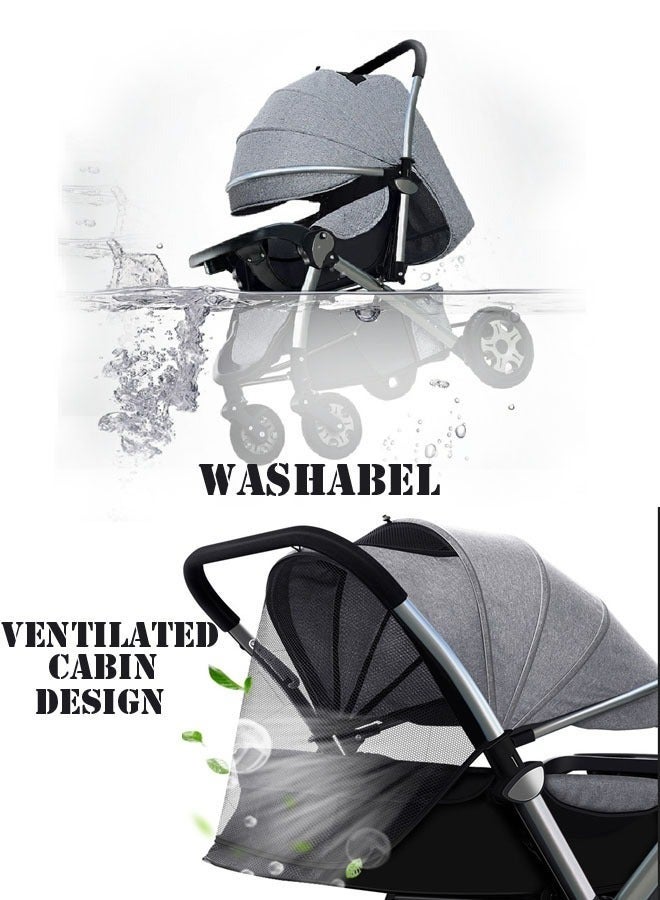 NKX Deluxe Foldable Baby Stroller - Portable Multifunctional Travel Pram For Newborns And Infants With Four-Wheel Suspension - Image 2