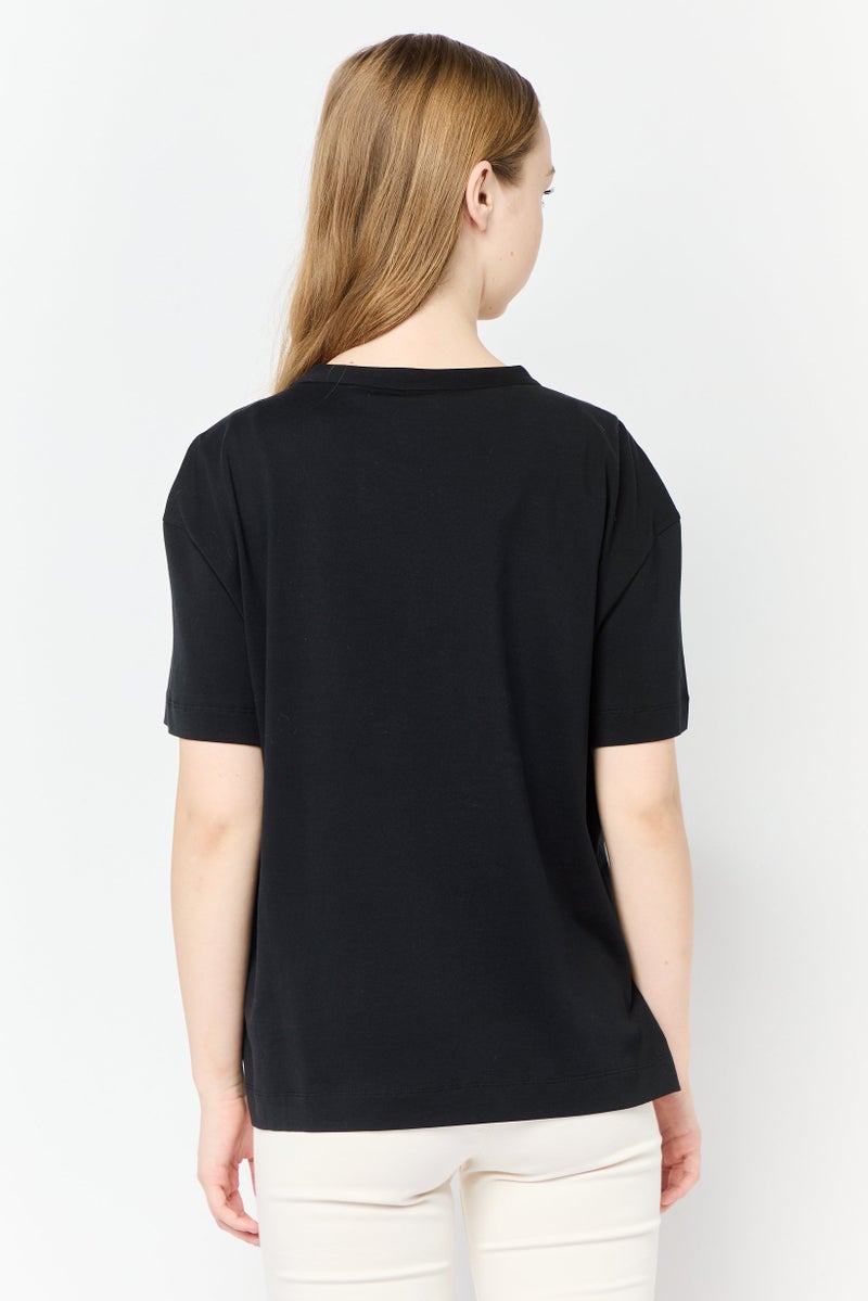 Brunello Cucinelli Women Crew Neck Short Sleeve Brand Logo T-shirt, Black  - Image 3