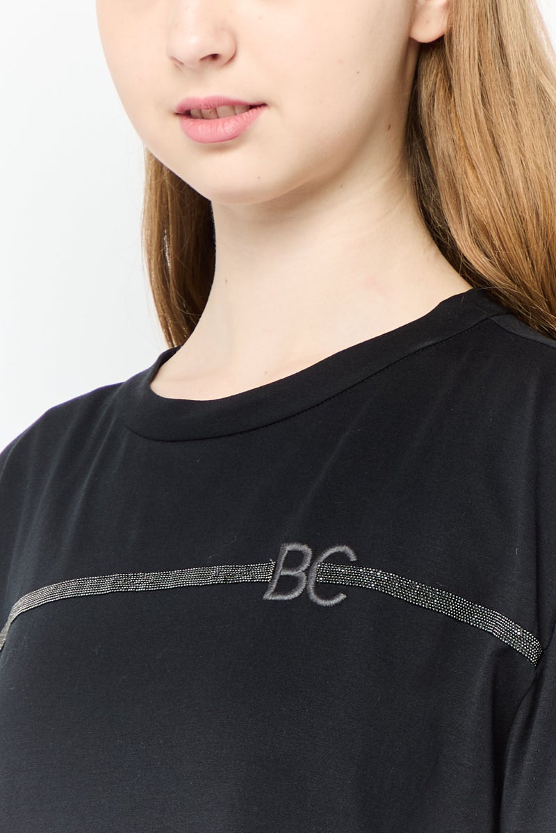 Brunello Cucinelli Women Crew Neck Short Sleeve Brand Logo T-shirt, Black  - Image 2