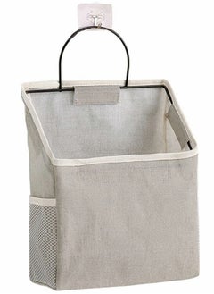 SYOSI Wall Hanging Organizer Bag, Closet Hanging Storage for Pocket, Bathroom Dormitory Storag With Hook Linen Cotton Organizer Box Containers for Bedroom, Kitchen, Living Room (Gray)  - Image 1
