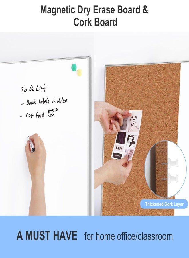 ARCOBIS Cork Board White Board Combo, 24 x 18 Inch Bulletin Board, Magnetic Dry Erase Board & Corkboard for Wall, Vision Board for Home, Office, School, Silver Frame - Image 2