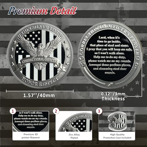 IELCJJ Eagle Thin Silver Line Challenge Coin - Correctional Officer Prison Police Thin Gray Line Token Medallions - Thank You Law Enforcement Corrections Officer Gifts - Honor US Correctional Officers - Image 3
