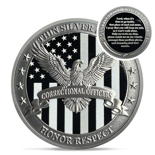 IELCJJ Eagle Thin Silver Line Challenge Coin - Correctional Officer Prison Police Thin Gray Line Token Medallions - Thank You Law Enforcement Corrections Officer Gifts - Honor US Correctional Officers - Image 1