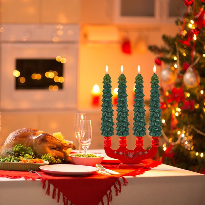 DRomance Christmas Tree Flameless Taper Candles Battery Operated with 10-Key Remote and Timer Real Wax LED Taper Candles 3D Wick Flickering Lifelike Leaves Dinner Xmas Holiday Decoration Set of 4 - Image 5