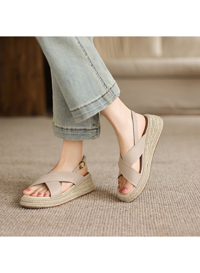 AME Cross-strap Wedge Heel Sandals 2025 New French Vacation Style Flip Flops For Women, Beach And Seaside Sandals - Image 3