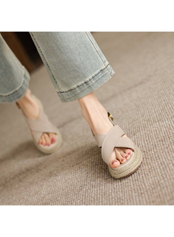 AME Cross-strap Wedge Heel Sandals 2025 New French Vacation Style Flip Flops For Women, Beach And Seaside Sandals - Image 4