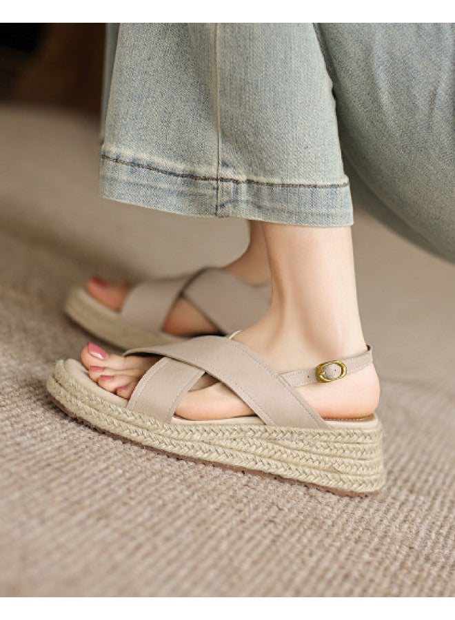 AME Cross-strap Wedge Heel Sandals 2025 New French Vacation Style Flip Flops For Women, Beach And Seaside Sandals - Image 1