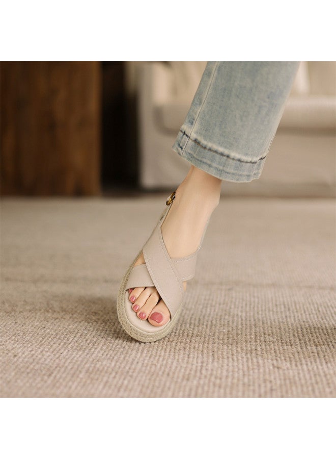 AME Cross-strap Wedge Heel Sandals 2025 New French Vacation Style Flip Flops For Women, Beach And Seaside Sandals - Image 5