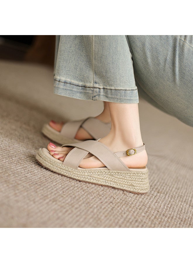 AME Cross-strap Wedge Heel Sandals 2025 New French Vacation Style Flip Flops For Women, Beach And Seaside Sandals - Image 2