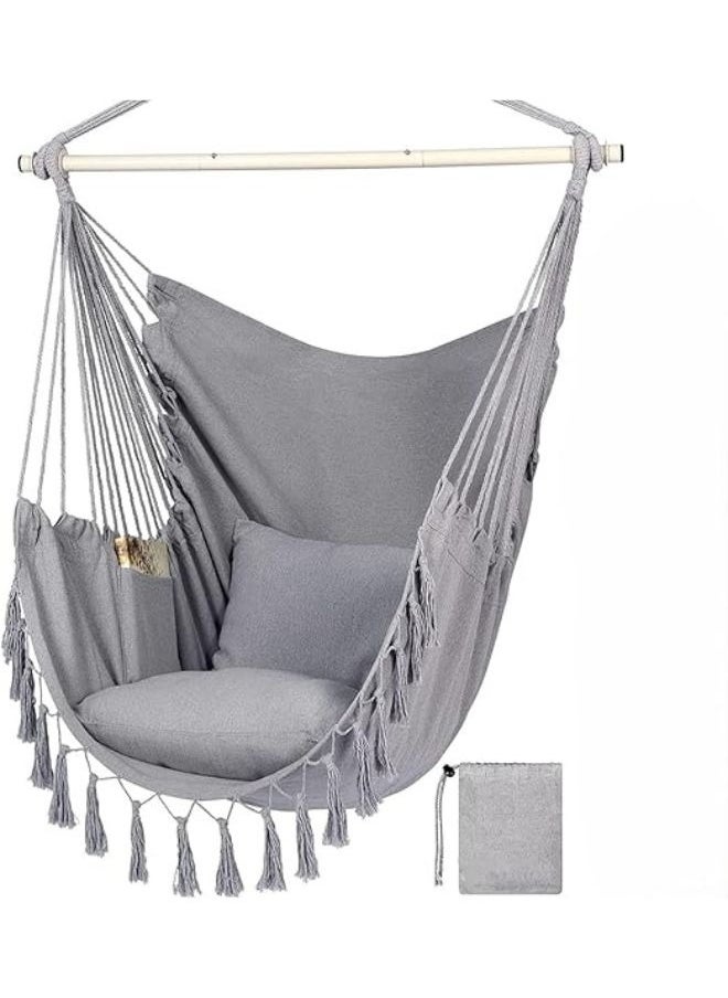 Harmony Home Harmony Home Travel Canvas Hammock Chair, 130x100x2.5 cm Hanging Swing Seat, Grey Cotton Rope Hammock for Indoor & Outdoor Use, Durable and Comfortable  - Image 1