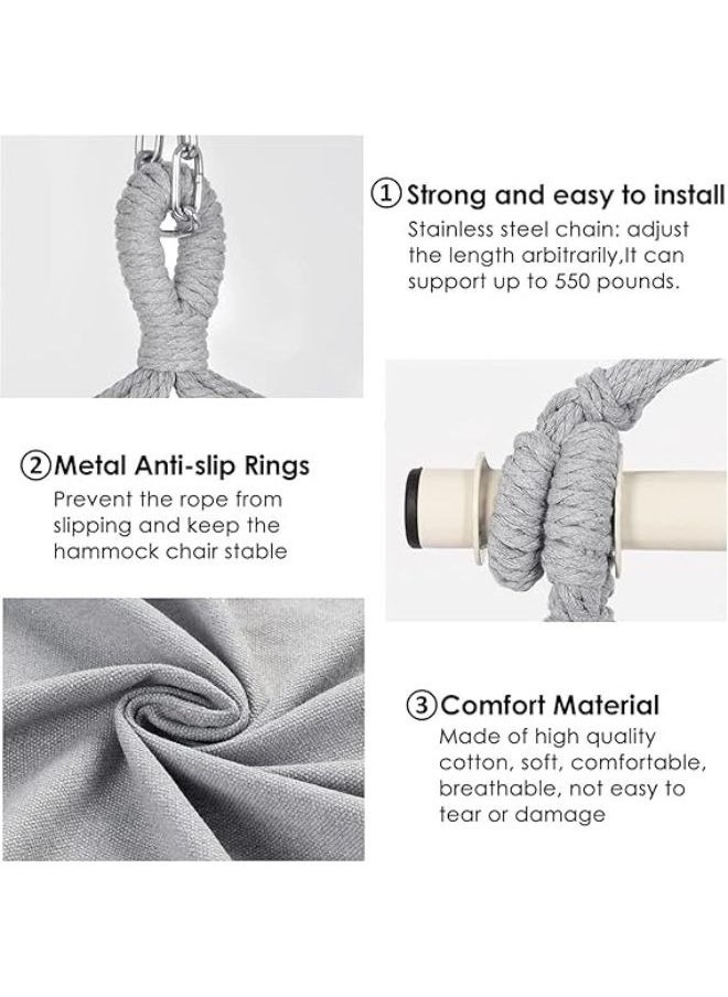 Harmony Home Harmony Home Travel Canvas Hammock Chair, 130x100x2.5 cm Hanging Swing Seat, Grey Cotton Rope Hammock for Indoor & Outdoor Use, Durable and Comfortable  - Image 2
