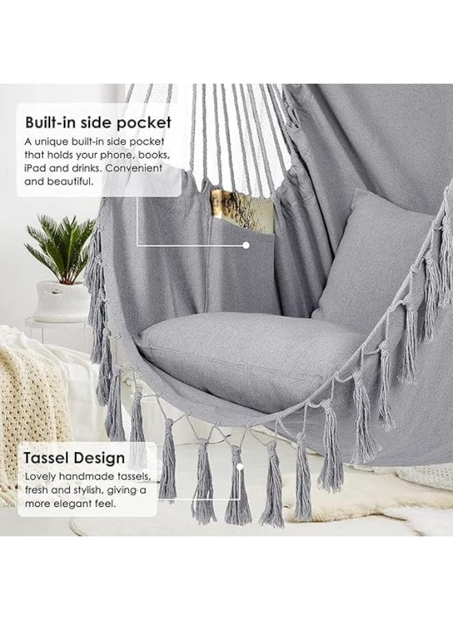 Harmony Home Harmony Home Travel Canvas Hammock Chair, 130x100x2.5 cm Hanging Swing Seat, Grey Cotton Rope Hammock for Indoor & Outdoor Use, Durable and Comfortable  - Image 3