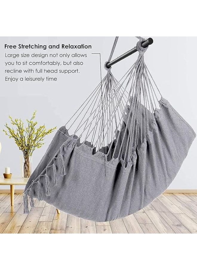 Harmony Home Harmony Home Travel Canvas Hammock Chair, 130x100x2.5 cm Hanging Swing Seat, Grey Cotton Rope Hammock for Indoor & Outdoor Use, Durable and Comfortable  - Image 5