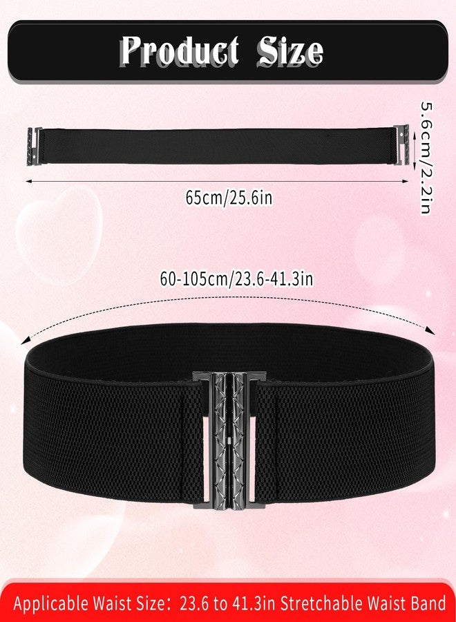 Jeffdad Wide Stretchy Belts for Women, Vintage Elastic Waist Belts Adjustable Cinch Belt Muticolored Ladies Dress Buckle Belt(Black) - Image 3