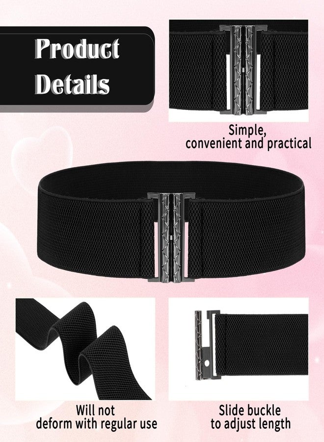 Jeffdad Wide Stretchy Belts for Women, Vintage Elastic Waist Belts Adjustable Cinch Belt Muticolored Ladies Dress Buckle Belt(Black) - Image 4