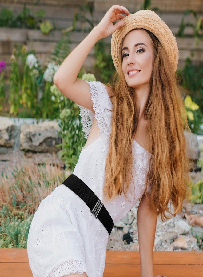 Jeffdad Wide Stretchy Belts for Women, Vintage Elastic Waist Belts Adjustable Cinch Belt Muticolored Ladies Dress Buckle Belt(Black) - Image 2