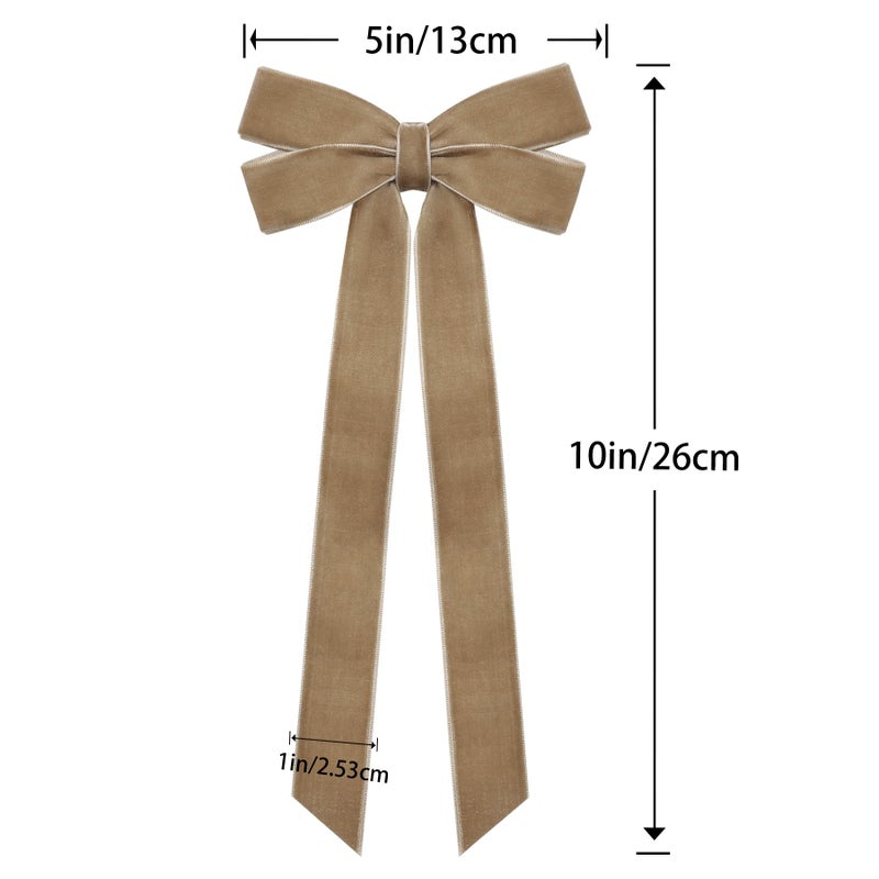 Hongsome 12Pcs Neutral Velvet Ribbon Bows Christmas Tree Decorations 5In X 10In Vintage Xmas Ornaments For Tree Home Party Front Door Wreath Garland Holiday Decor - Image 2