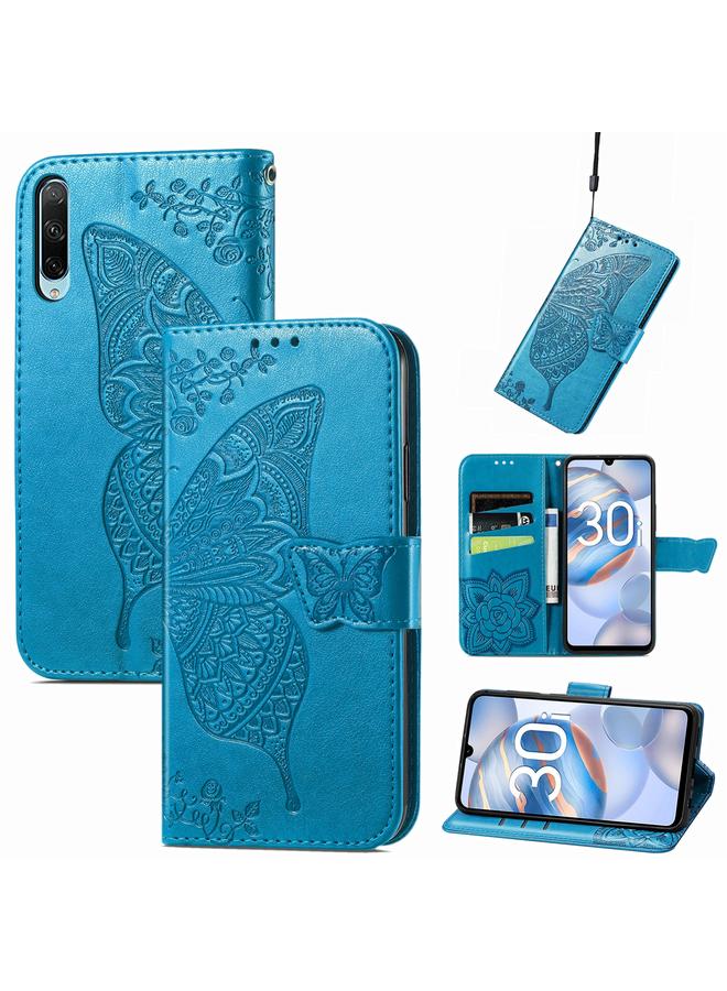 اس-توب جراب هاتف Honor 30i من الجلد المنقوش بنقشة زهور الحب والفراشات - Image 1